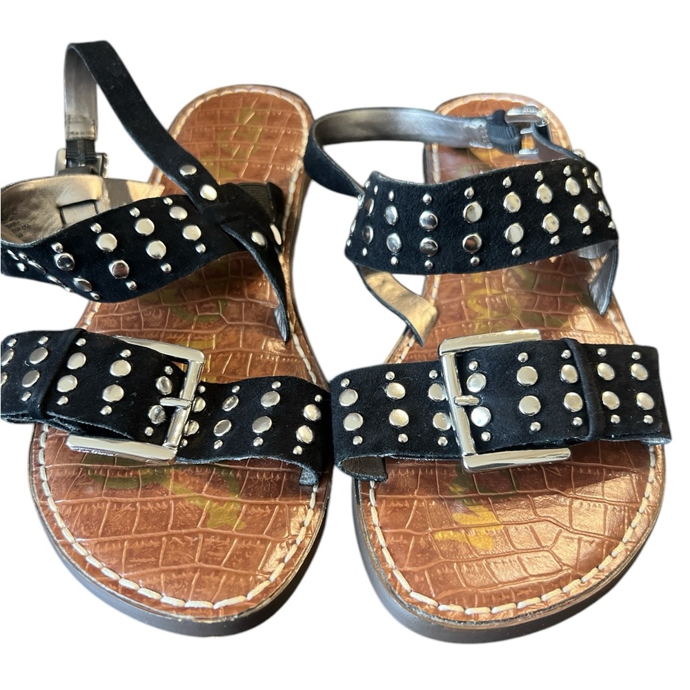 Sam Edelman Black Suede and Studs Flat Sandals Size 8